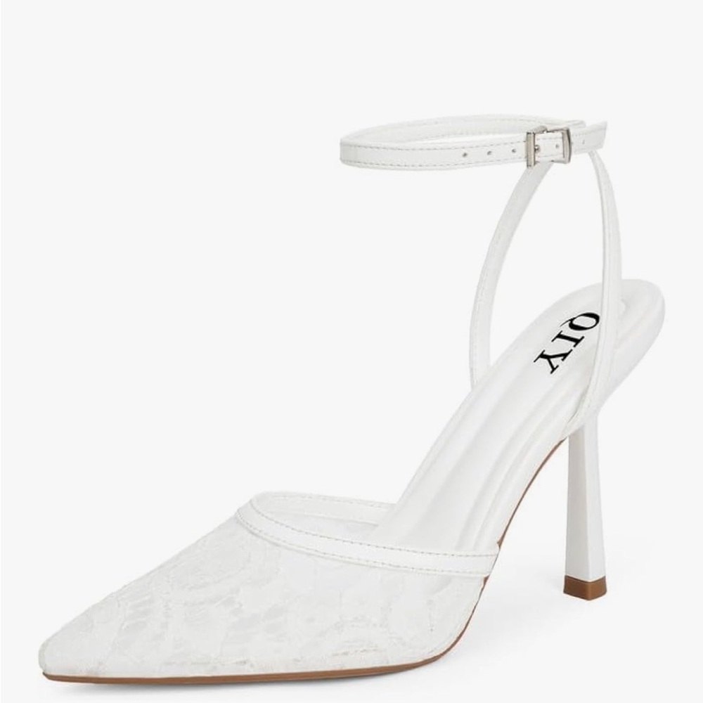 White Pointed-Toe Croc-Embossed Heels